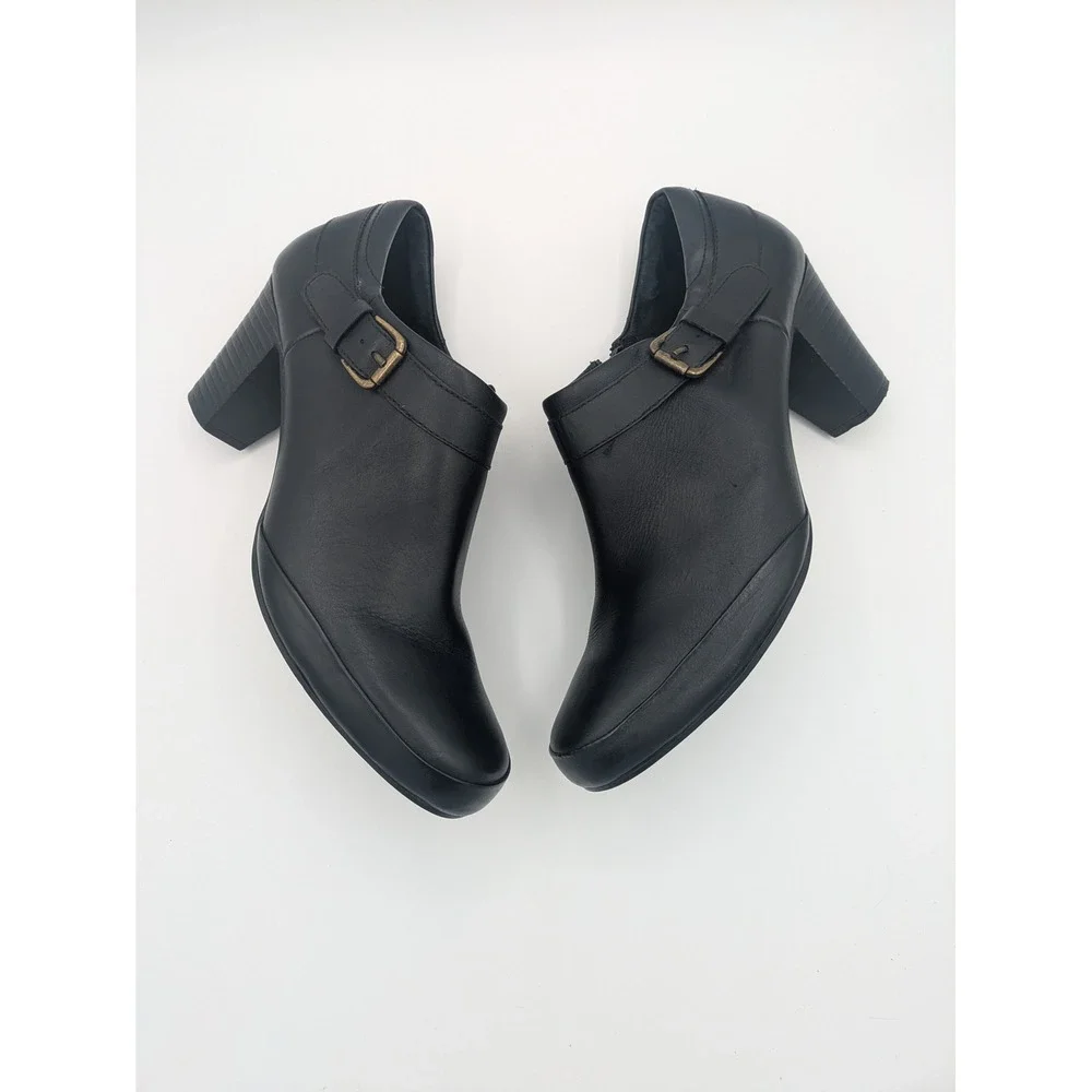 Clarks Bendables Leather Booties‎ 11N Black Buckle Ankle Boots 63046